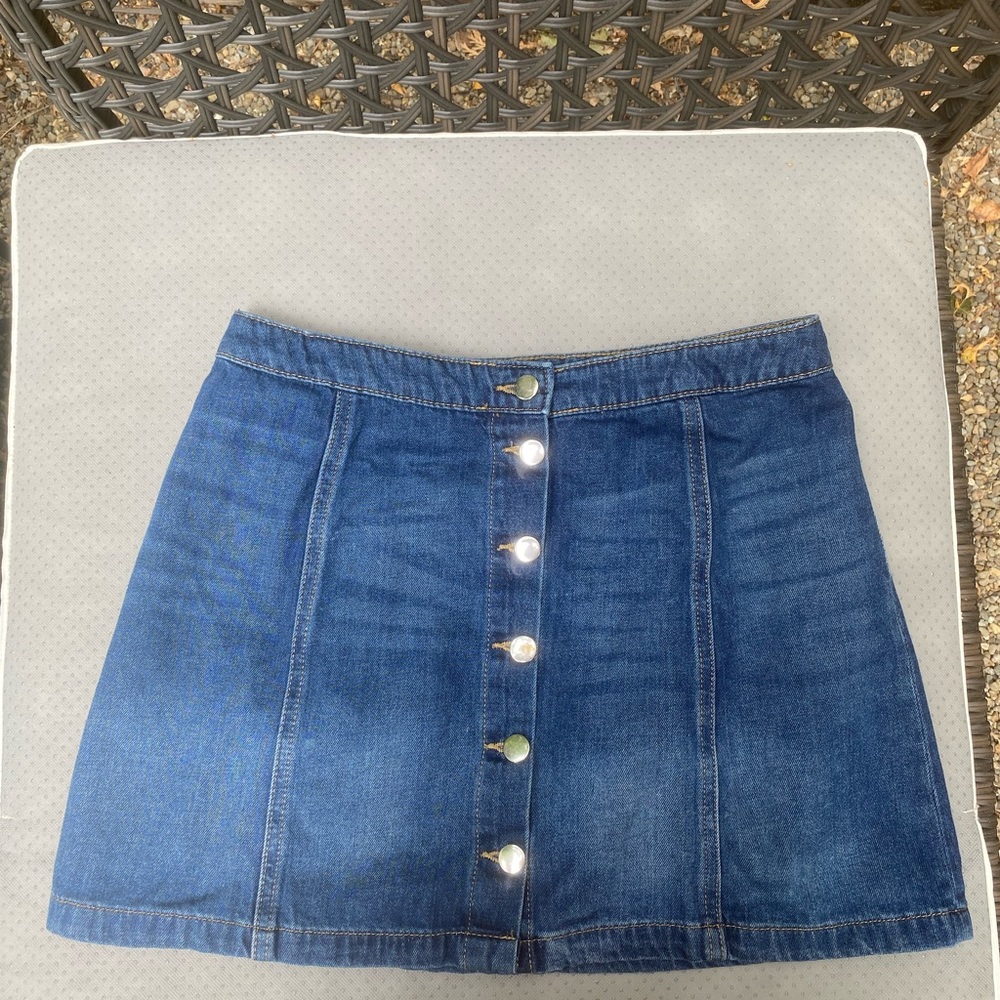 Dark-Wash Denim Mini Skirt with Buttons